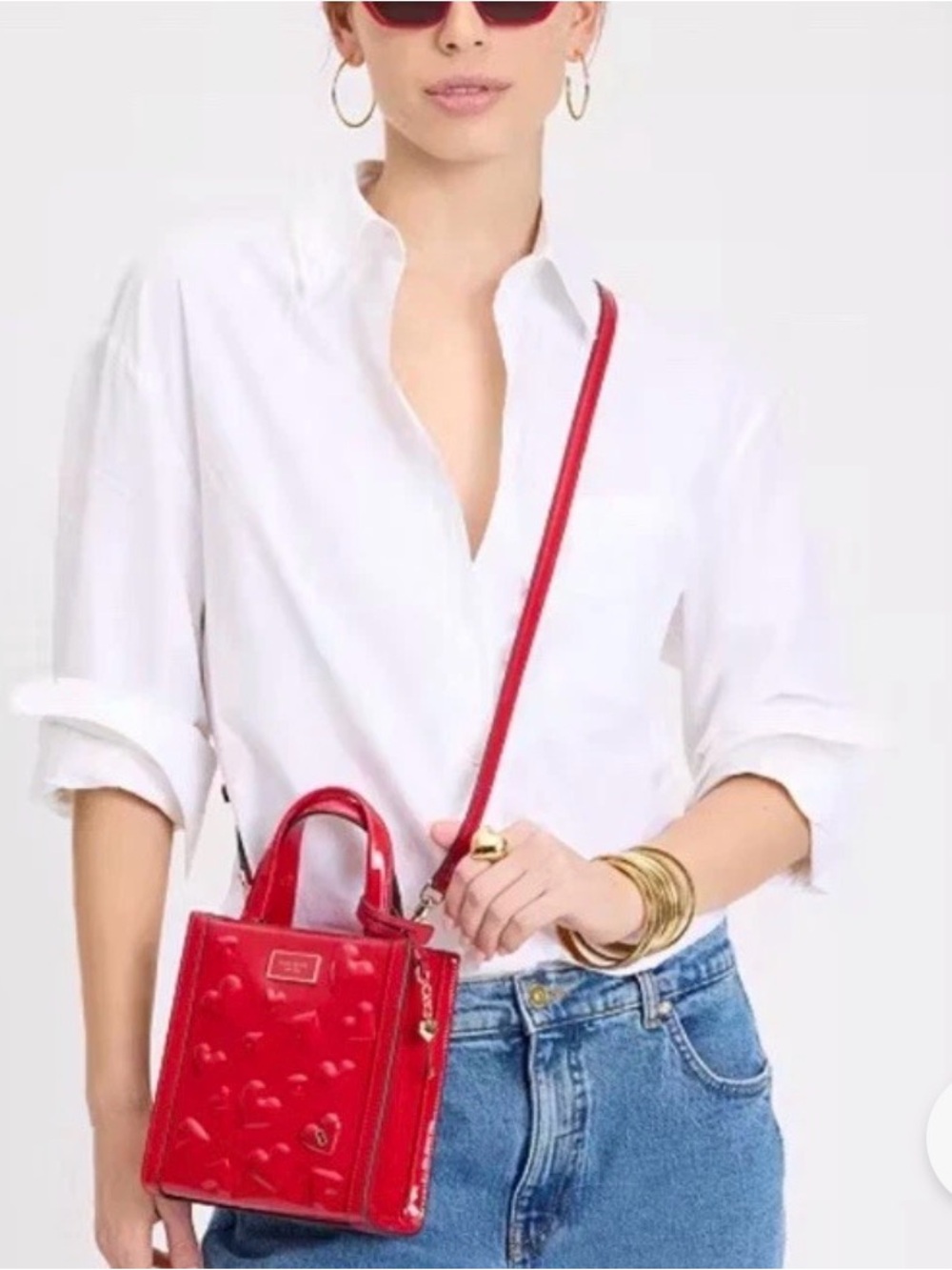 kate spade Red Patent Heart-Embossed Crossbody Bag - Picture 2 of 9
